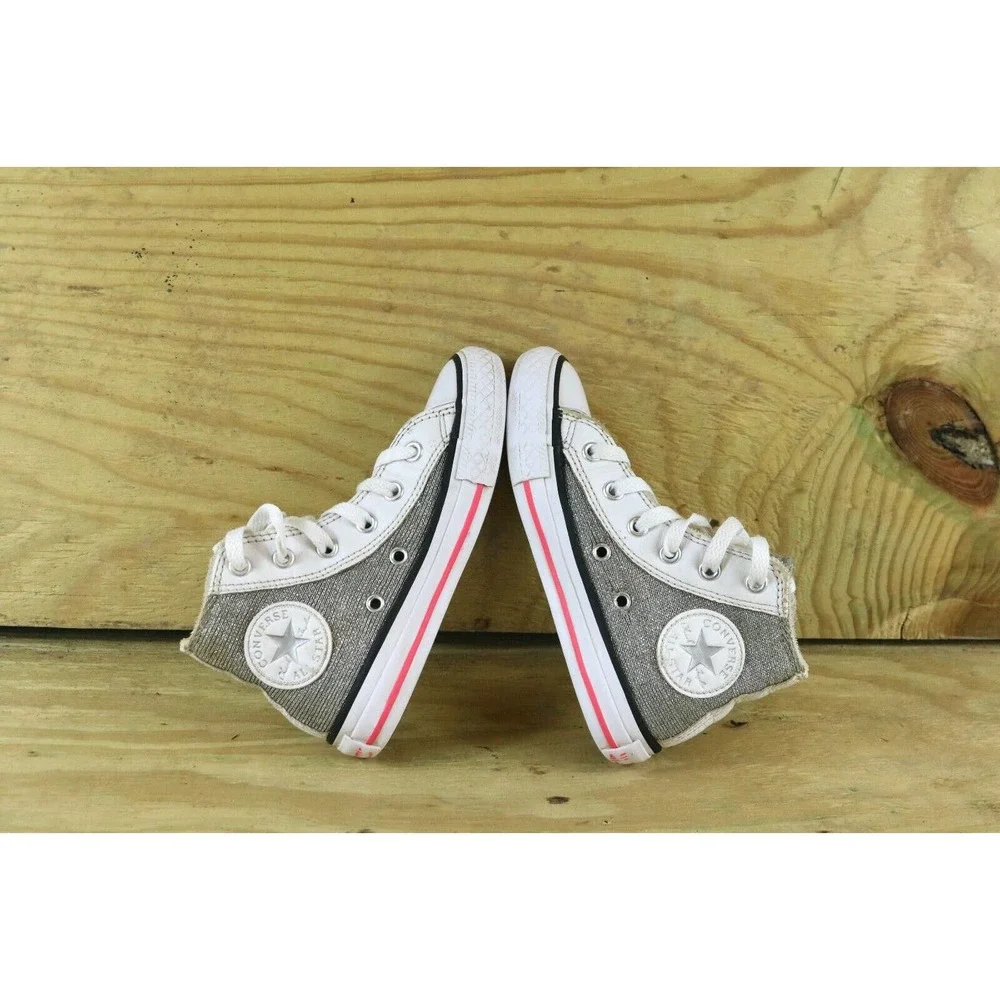 Converse Chuck Taylor Girls 11 Junior Metallic Zip Fabric Gray Sneakers